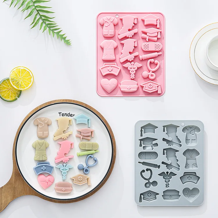 14 Cavity Medical School Graduation Season Theme Silicone Mold Ice Grid Fondant Epoxy Chocolate Mold Cake Decoration Accessories