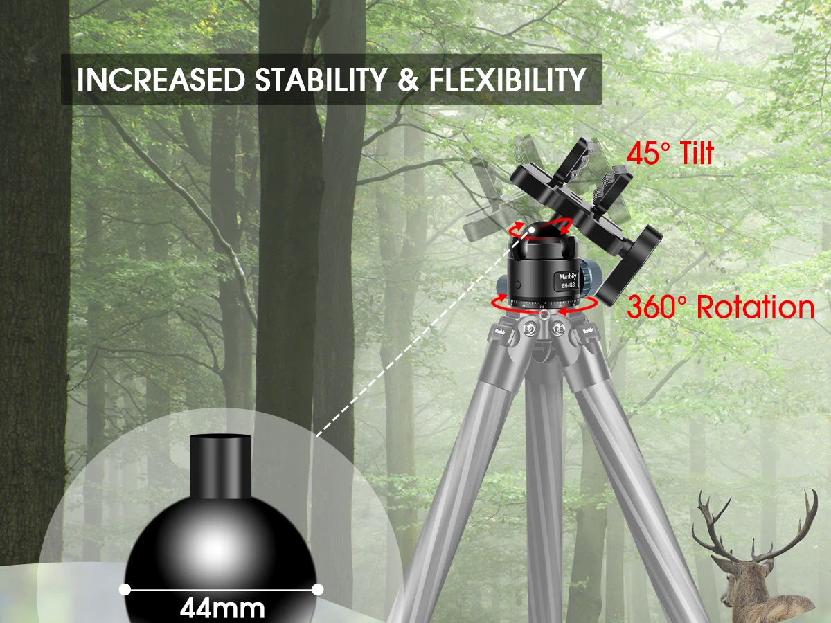 Manbily BH-U3 360 ° Kugelkopf für Jagdgewehr-Stativ, Satteladapter-Clip für präzises Schießen, Outdoor-Stativklemme, 44-mm-Kopf – Detail 3
