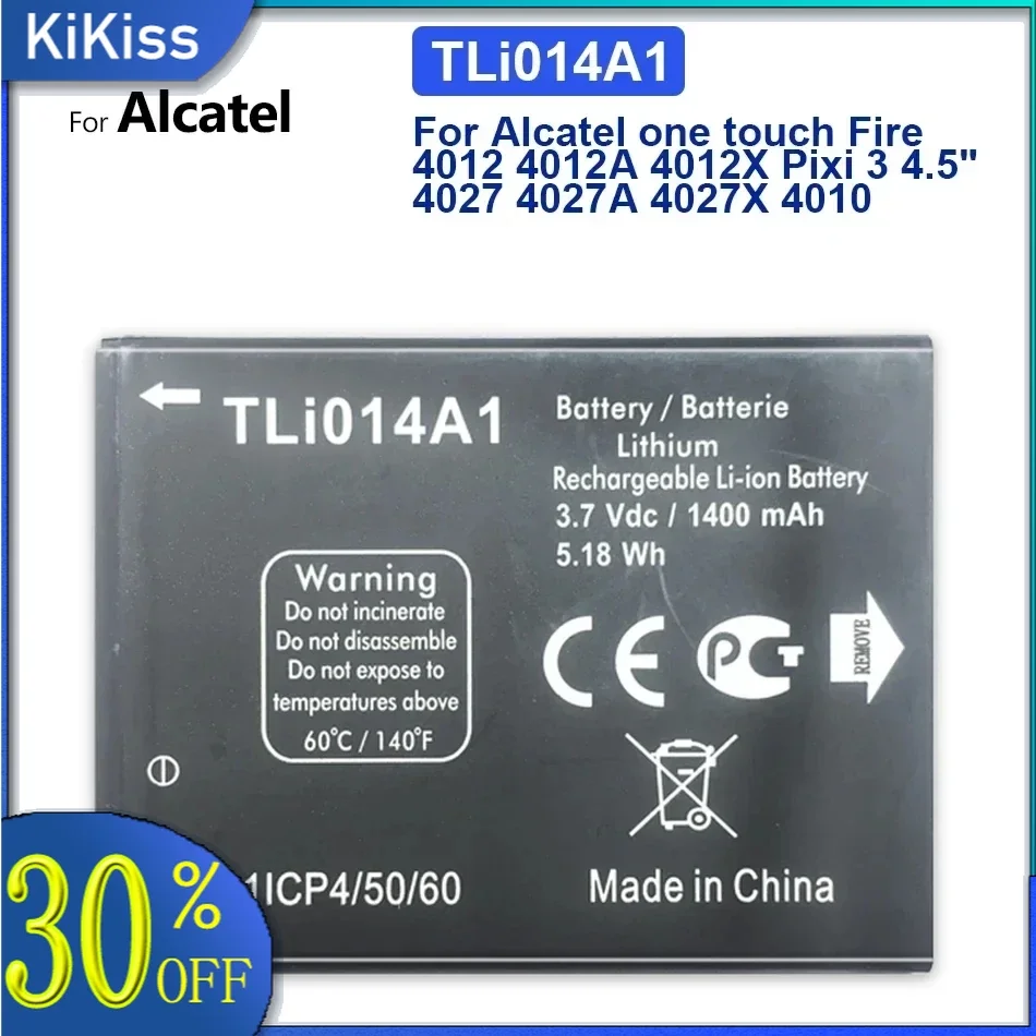 

Battery Tli014A1 For Alcatel M'Pop 5020 5020D Fire 4012 4012A Pixi 3 4.5" 4027 4027D /A 4027X 4010 1400mAh Li-Polymer