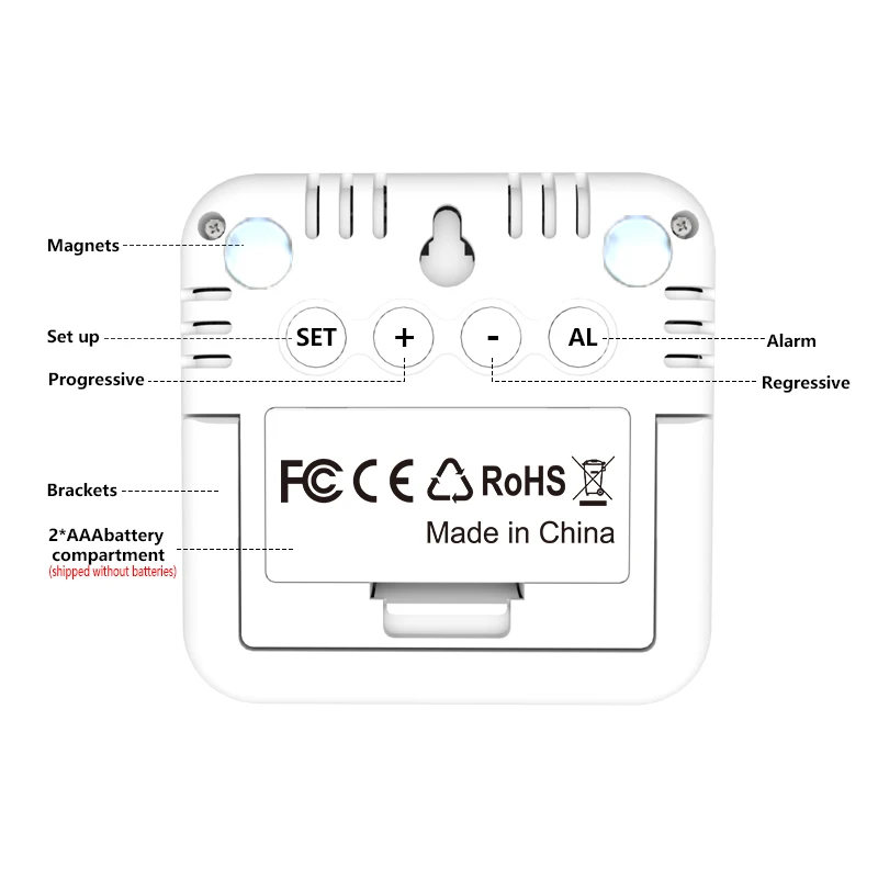 単三電池駆動 LCDバックライトスクリーン 磁気吸着式 温度計・湿度計 アラームクロック カレンダー表示付き