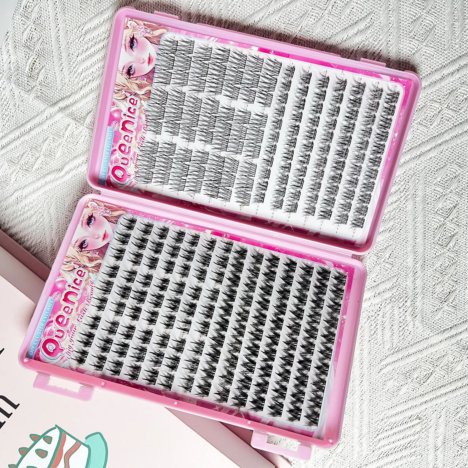 퀸이스 셀프 접착 속눈썹 클러스터 세트 - 접착제 필요 없이 빠른 적용, 4가지 스타일, 재사용 가능, 초보자 친화적