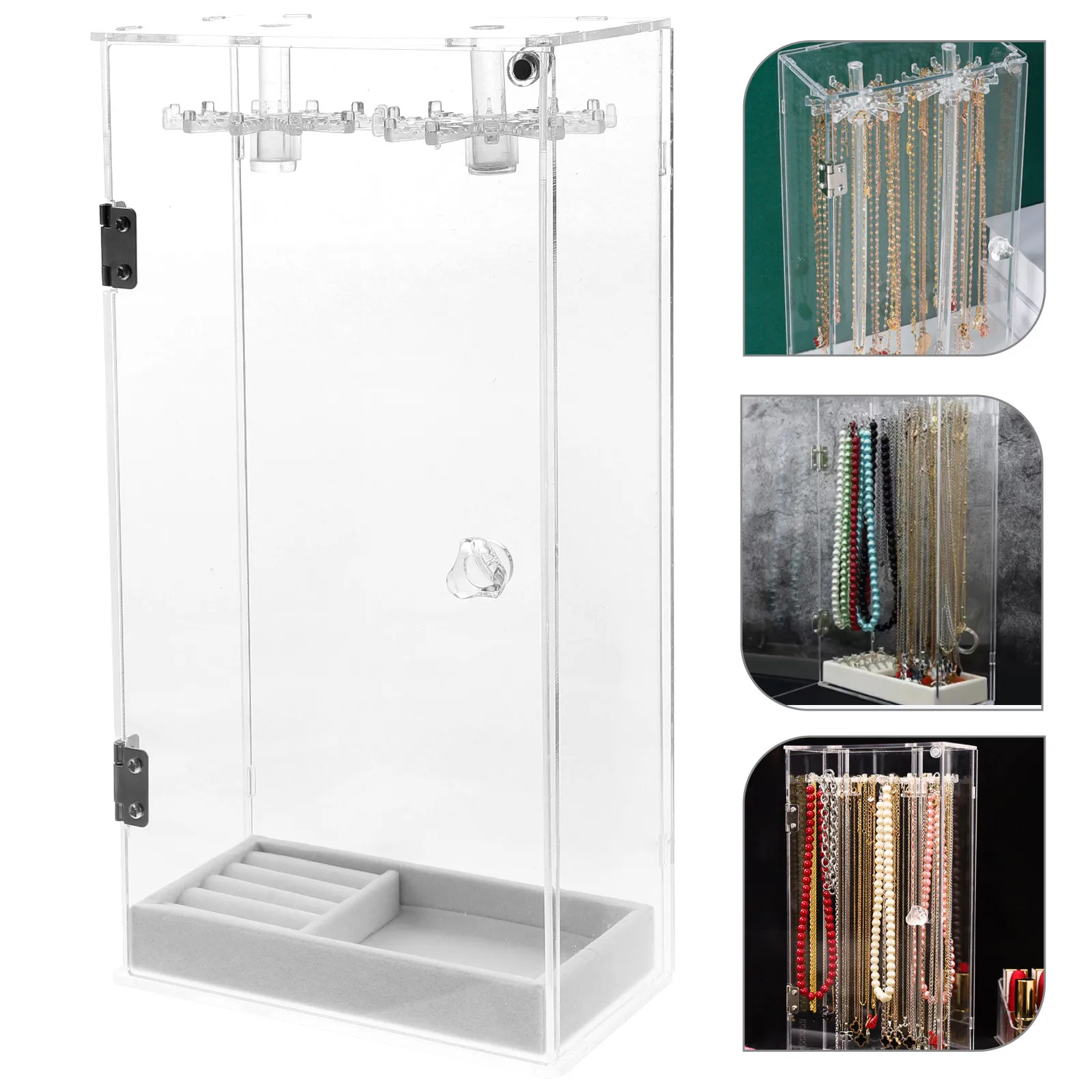 Transparent Acrylic Necklace Display Stand Rotating Design 24 Hooks Jewelry Organizer Dust Proof Home Decor