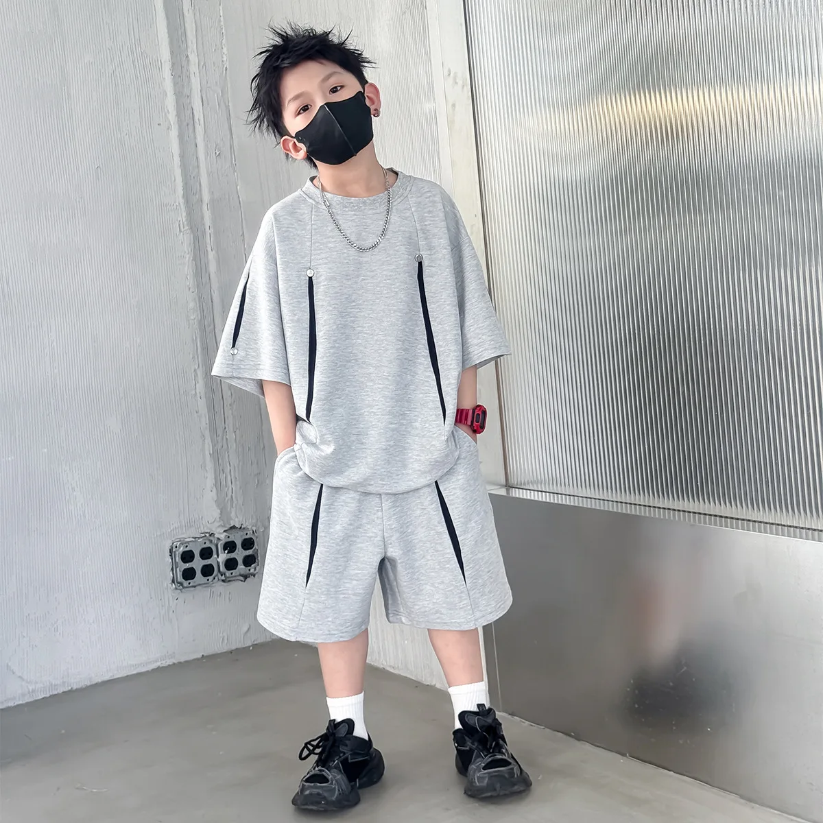 5-16Yrs Kids Boys 2PCS Clothes Set UNITIM Summer Children Boy Short Sleeves Shorts Tracksuit Thin Round Collar Teens Boys Shorts