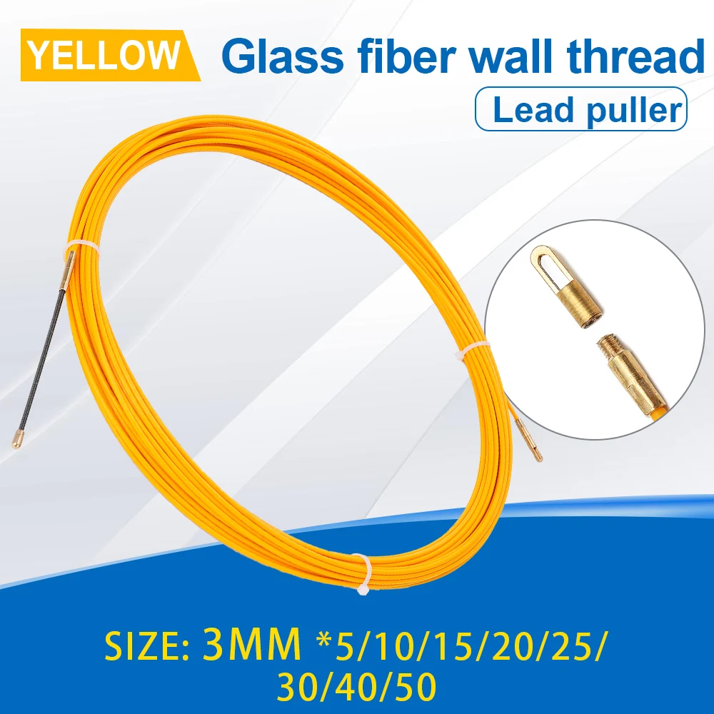 5/10/15/20/25/30M 3mm Cable Puller Fish Tape Yellow Cable Fiberglass Fish Tape Reel Puller Fiberglass Metal Wall Wire Conduit