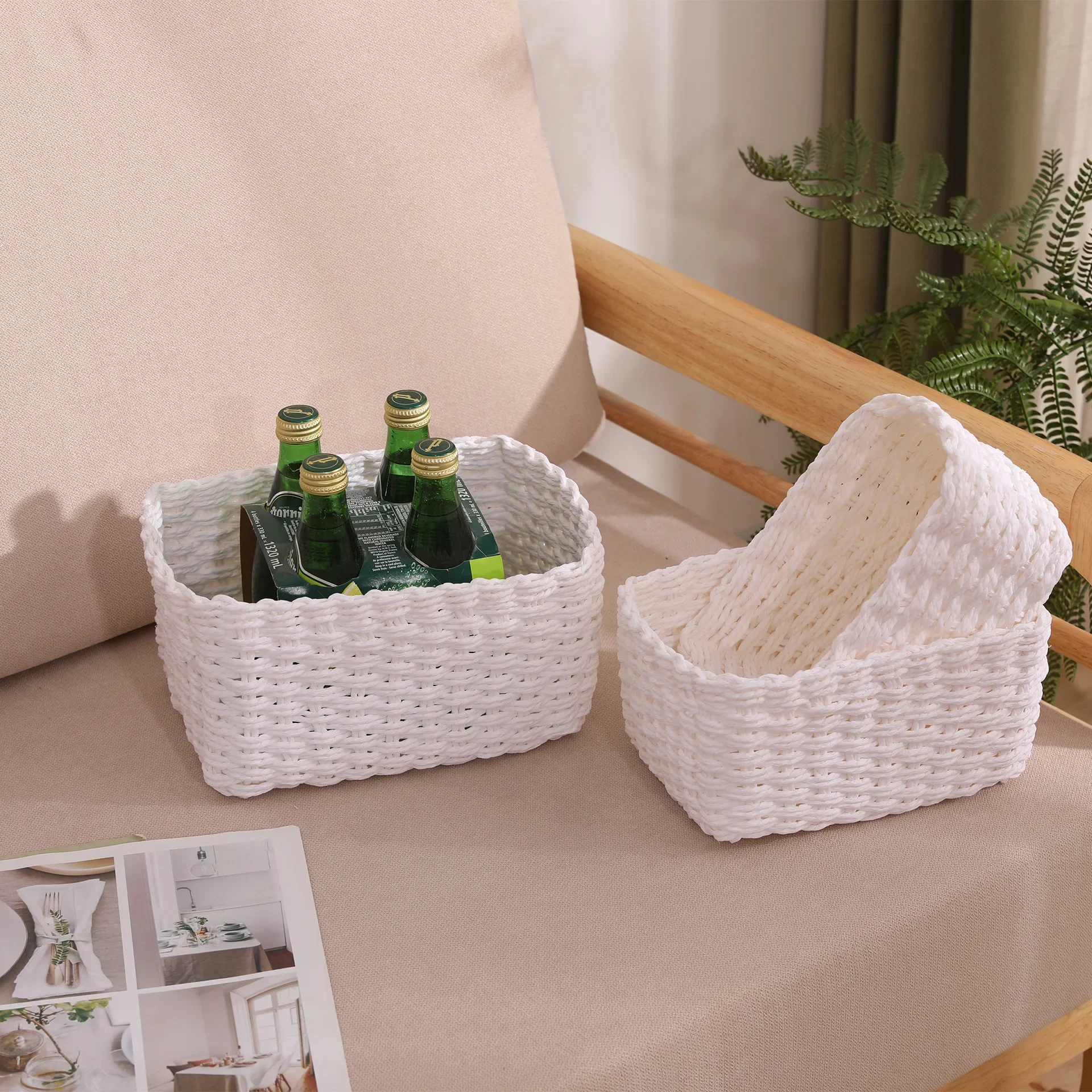Handmade Straw Woven Soft Round Paper Rope Storage Basket Desktop Sundries Toy Storage Box Snack Cosmetic Storage Basket S M L