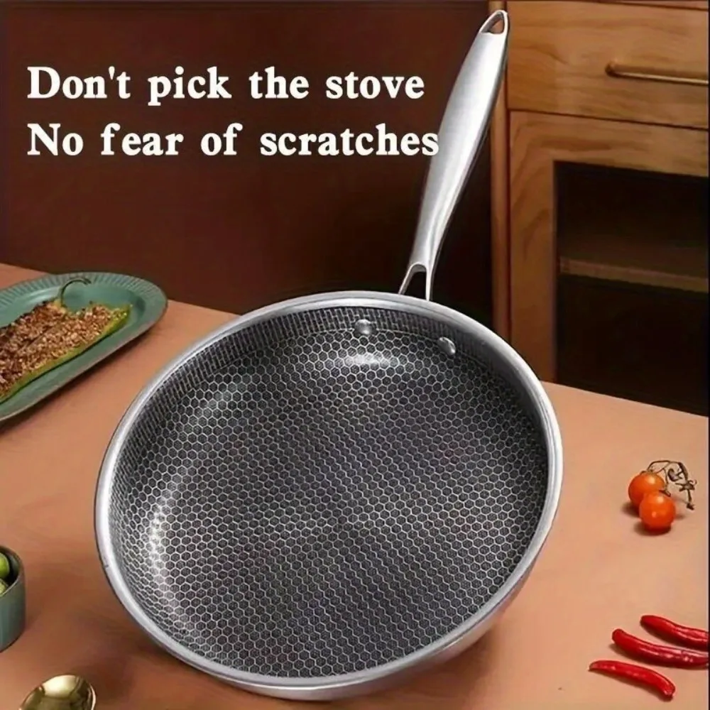 

1pc, Non-Stick Wok, Stainless Steel Frying Pan For Gas Stovetop And Induction Cooker, Kitchen Supplies