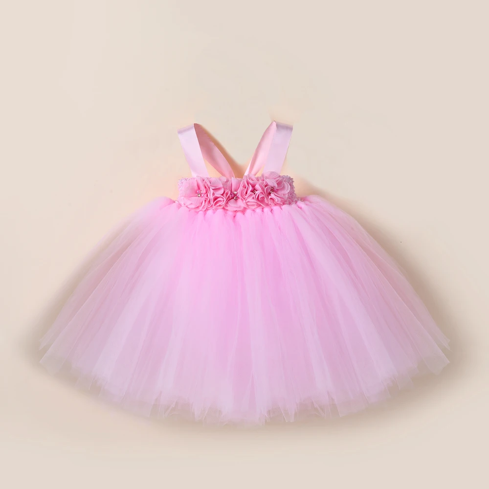 Pink Flower Baby Girl Tutu Dress for 1st Birthday Outfit Infant Toddler Photography Costumes Newborn Photoshoot Props Tutus Set