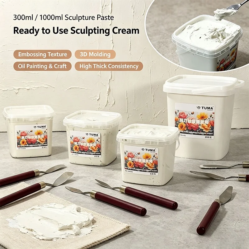 300/1000ML Sculpture Paste Texture Painting Paste Ready To Use Relief Modeling Paste 3D Sculpting DIY Oil Painting Art Supplies