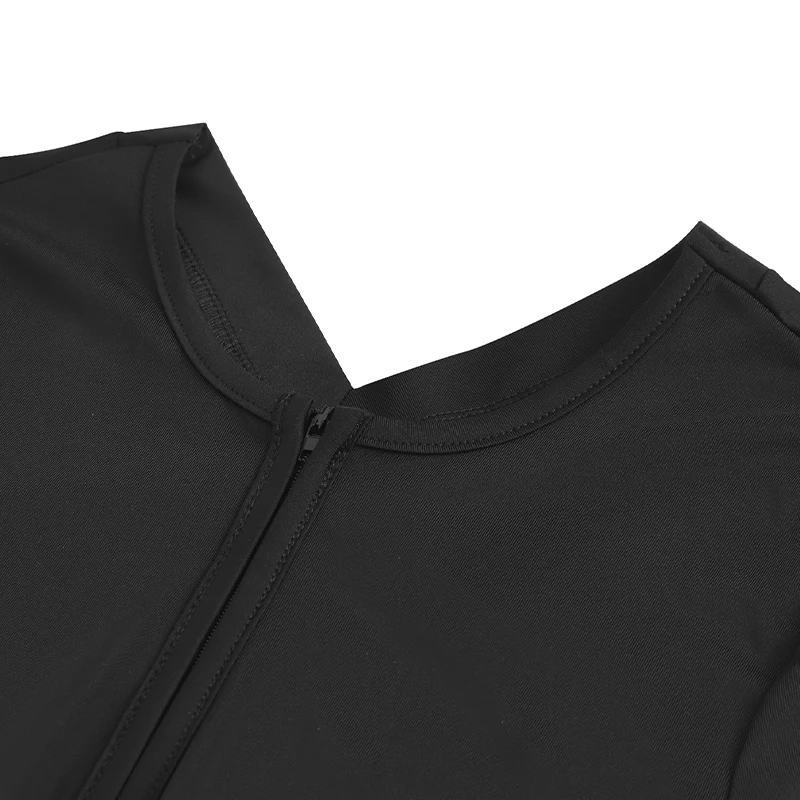 ربيع المرأة حللا جديد الشارع الشهير موضة قصيرة الأكمام سحابات حللا أسود مثير سيدة الخامس الرقبة الجوف خارج عارية الذراعين السروال القصير