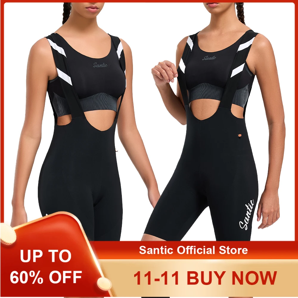 

Santic Cyling Bib Shorts for Women's Italian Double Arrow Cushion Bike Shorts Breathable for Long-distance Cycling TL25C05205H