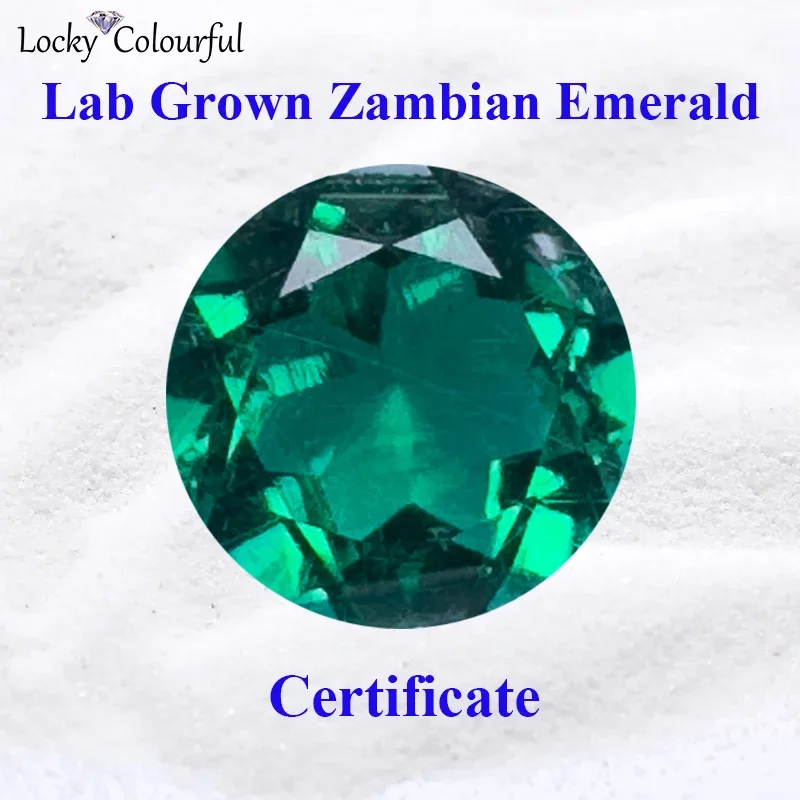 Lab Grown Zambian Emerald Round Shape Green Color with Cracks ROInclusions Inside Charms Beads Rings Selectable AGL Certificate