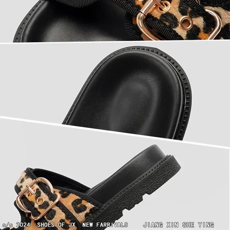 High Quality Leopard Metal Buckle Design Women Slippers Sexy Comfort Non Slip Slide Sandals Summer Size 43 Platform Flip Flops image 6