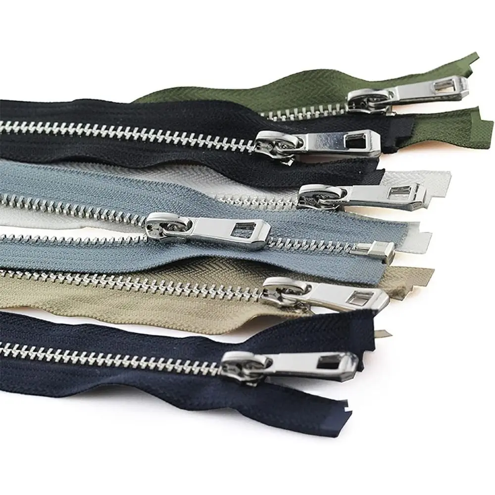 New Platinum 5# Zipper 45cm/17.72 Inch Metal Auto Lock Open-end White Metal Zipper for Clothes Shoes Pocket Garment