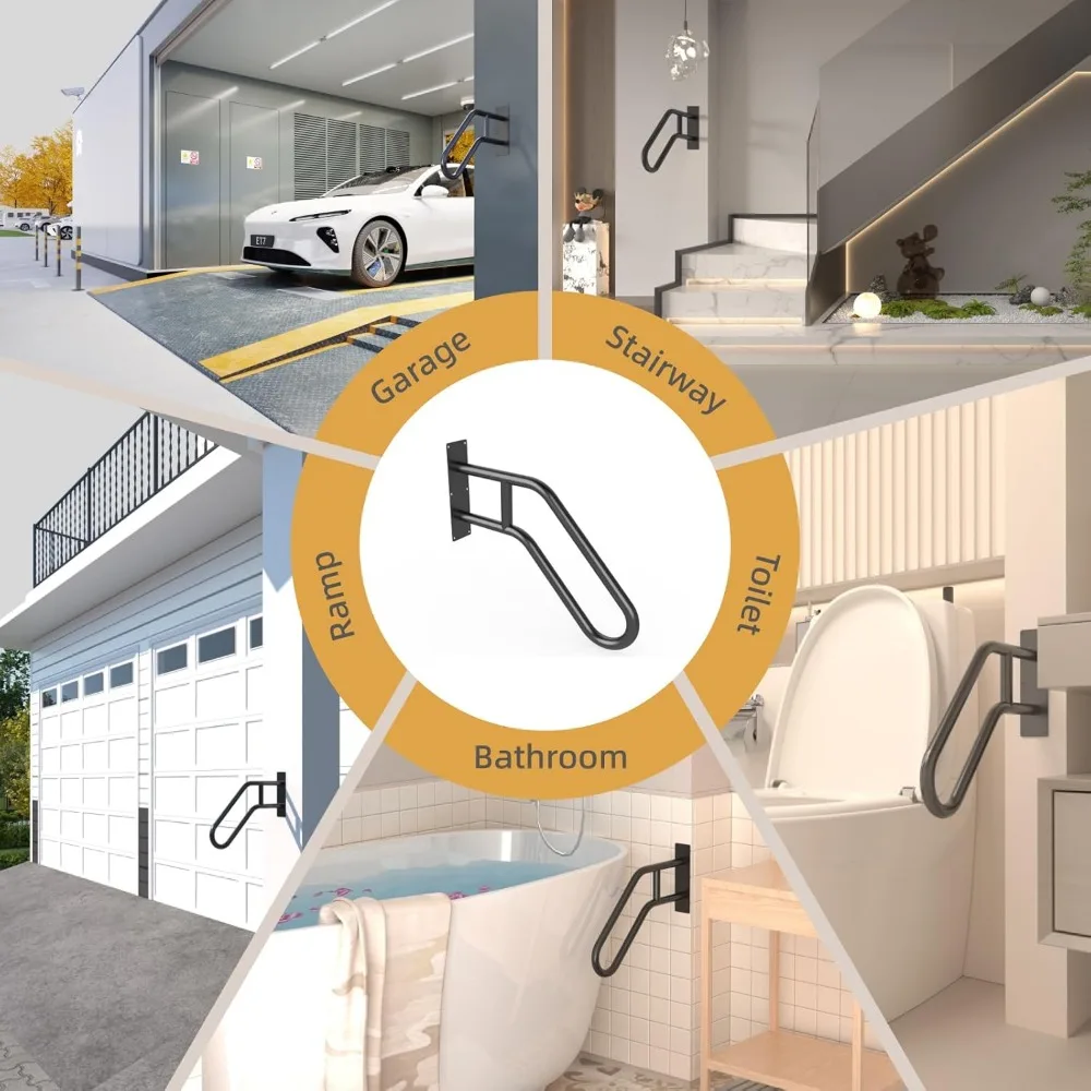 درابزين سلالم مثبت على الحائط في الهواء الطلق لعدد 1-3 خطوات - درابزين على شكل حرف U لسلامة المرآب والشرفة والساحة والحديقة