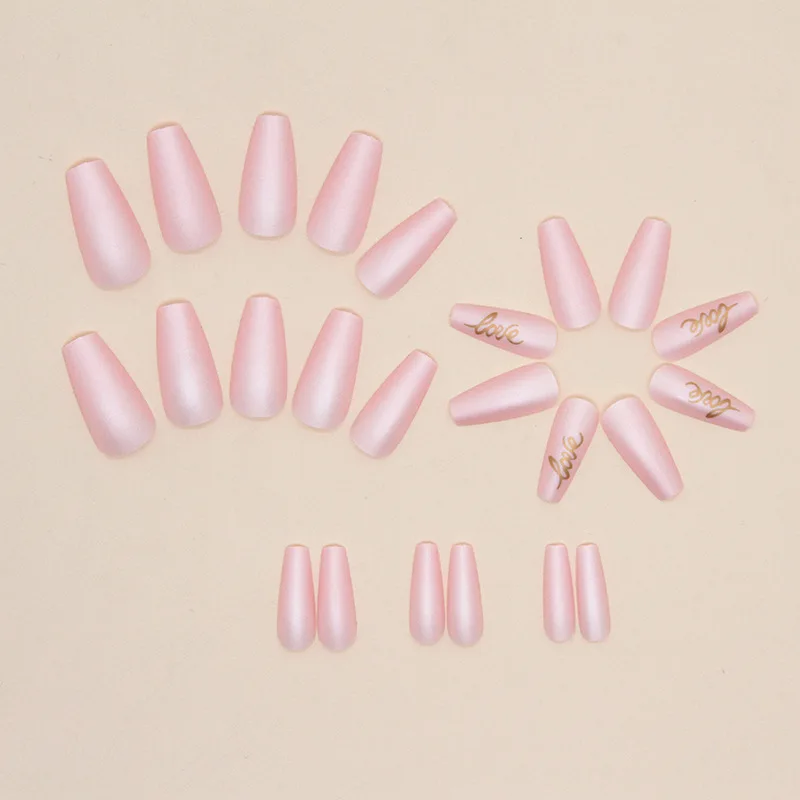 Faux Ongles Longs en Forme de Ballet à Pression Love, avec 1 Pièce de Gelée et 1 Lime à Ongles, 24 Pièces