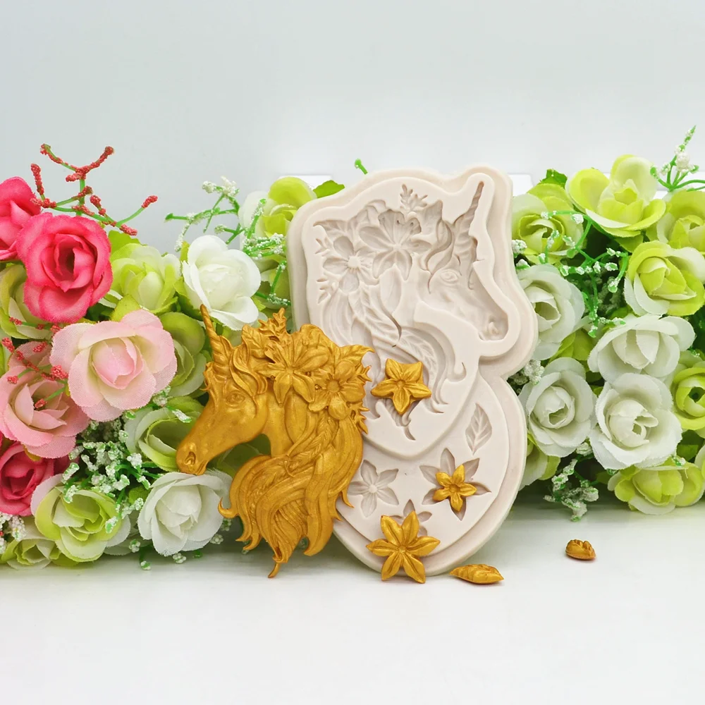 

Silicone Resin Mold Unicorn Flower For DIY Cake Hat Fondant Mould Dessert Chocolate Lace Decoration Supplies Kitchen Baking Tool