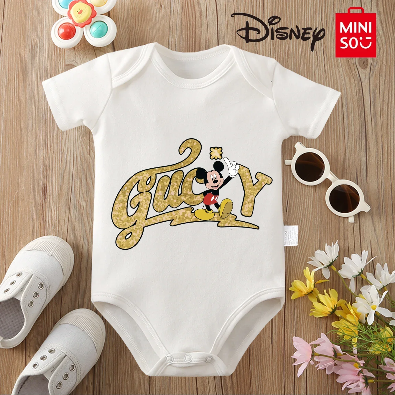 

MINISO Pure Cotton Minnie/Daisy Cute Print Baby Cloths Jumpsuit Onesie Bodysuit for 0 To 12 Months Newborn Best Gift for Baby