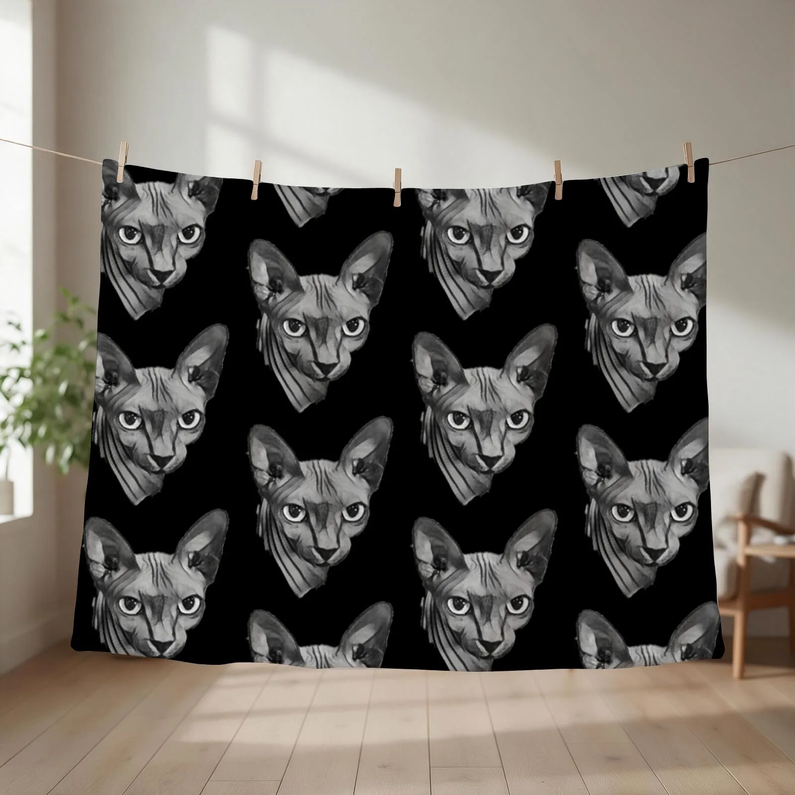 Canadian hairless Sphynx cat Throw Blanket couch cozy soft plush fuzzy picnic outdoor blanket