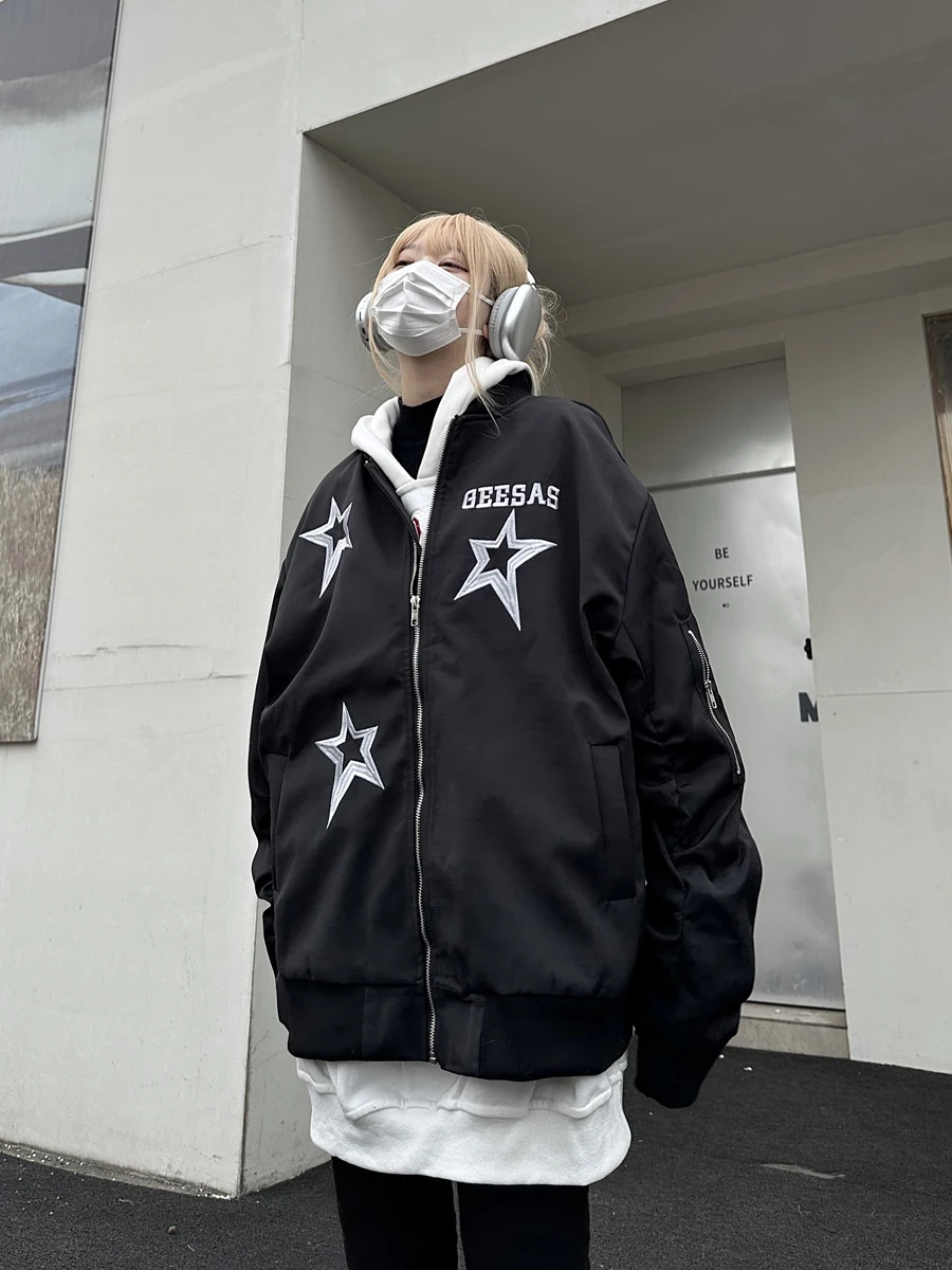 

Ретро-американская куртка-бомбер с вышивкой, свободная повседневная верхняя одежда для пар, женская и мужская модели