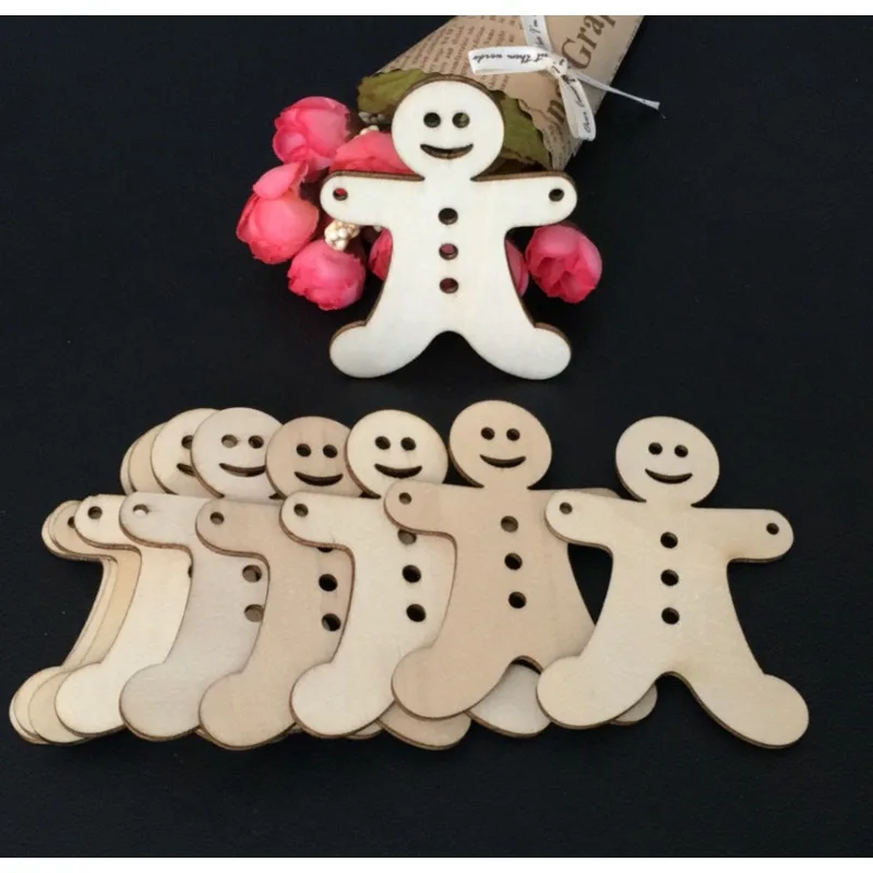 10pcs Unfinished Gingerbread Man Ornaments Wooden Gingerbread Hanging Baking Cutout Tree Ornaments for Christmas DIY Decorations