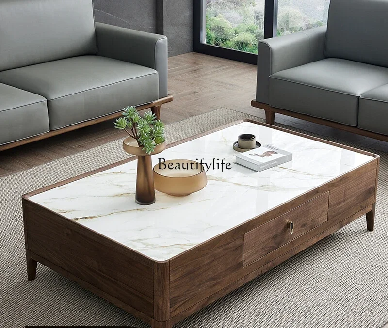 

FG28Italian rock slab solid wood coffee table with large apartment black walnut square coffee table
