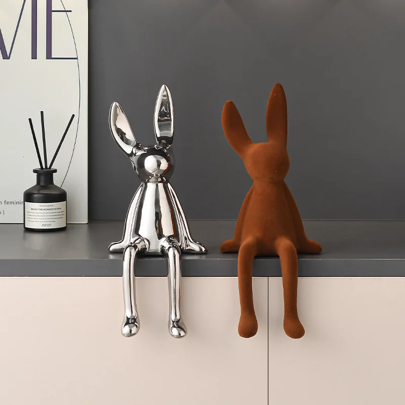 Cute Long-eared Rabbit Sitting Figurine for Living Room, Entrance, TV Cabinet, Wall, Home Decor, High-end Gift