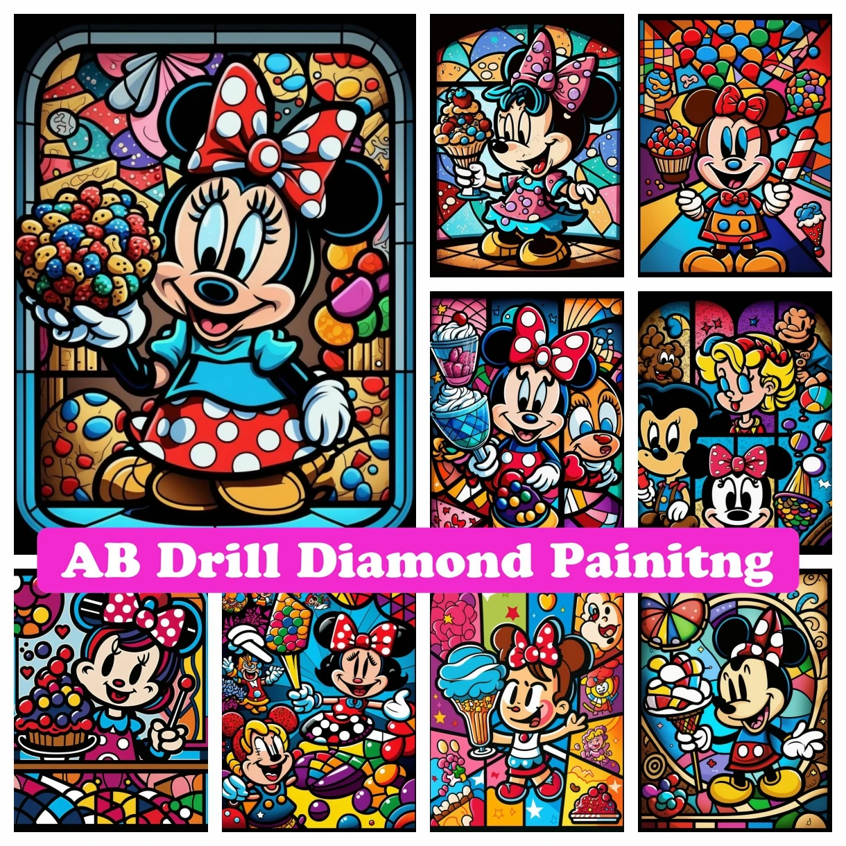 

Mickey and Minnie Cartoon Candy 5D DIY AB Diamond Painting Embroidery Rhinestone Mosaic Cross Stitch Home Decor Children's Gift