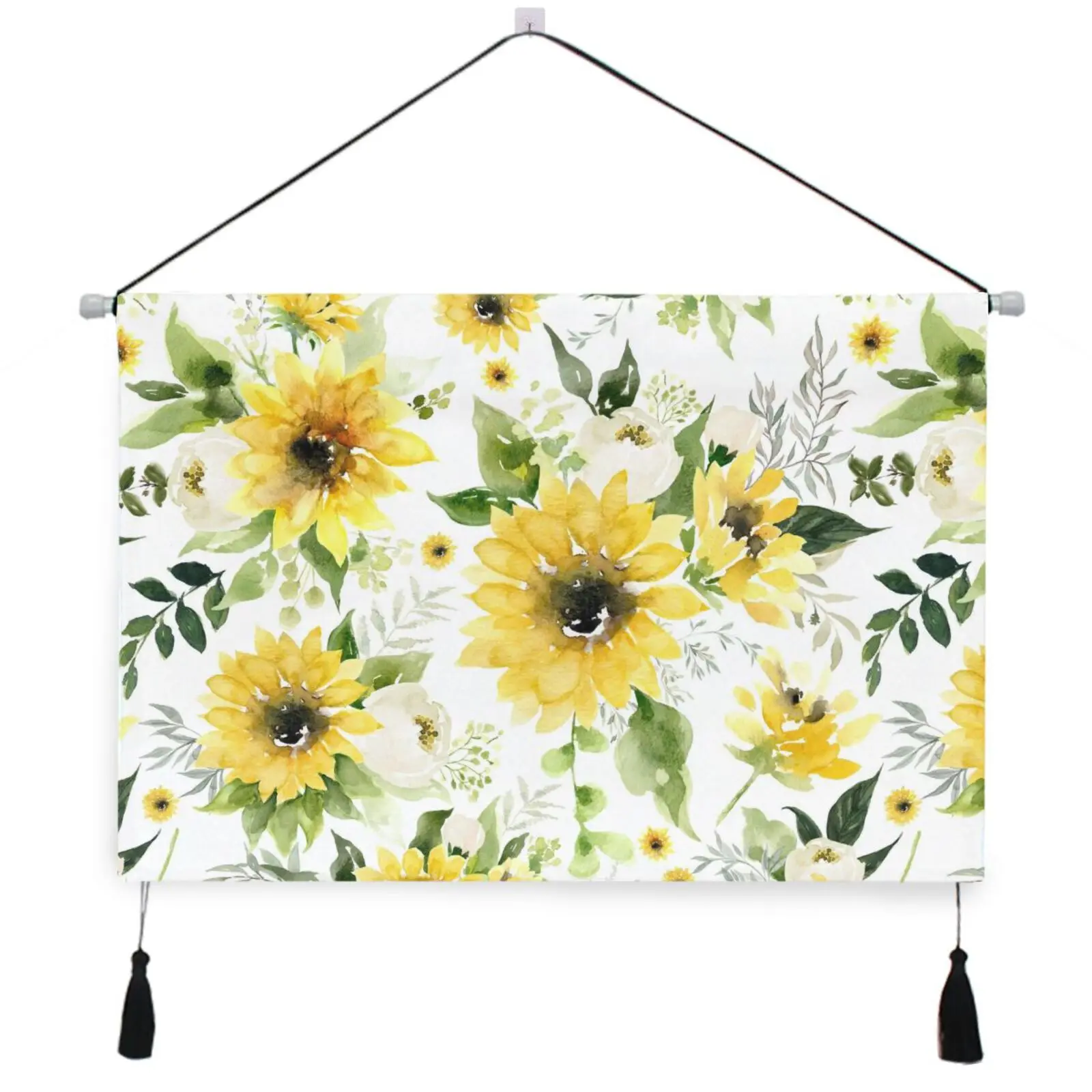 Sunflower PrintingTapestry  Horizontal Hanging Tapestry Tassel Yoga Meditation Tapestry for Bedroom Living Decorations