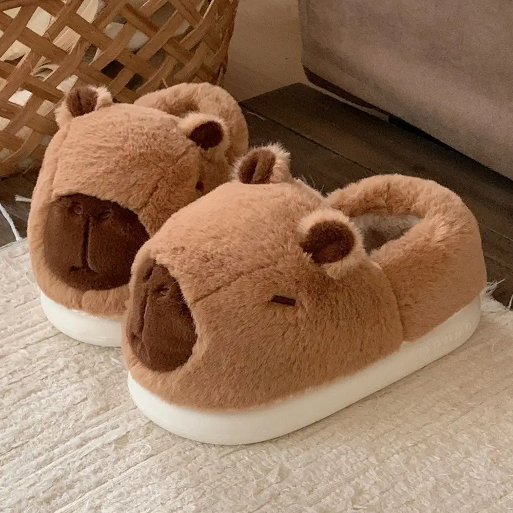 Adorable capybara slippers women winter fluffy 3D animal warm home shoes couple lovers indoor slides woman puffy cloud slipper