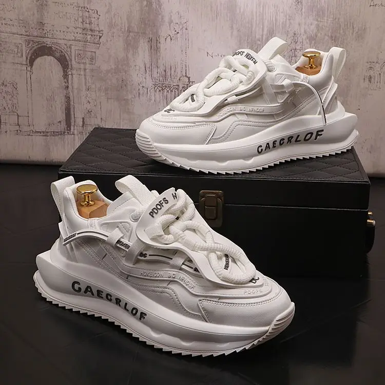 Fashion Clunky Sneaker for Men Low-Top Thick Sole Comfortable Heighted Men's Casual Shoes Non-Slip Green Walking Footwear Man