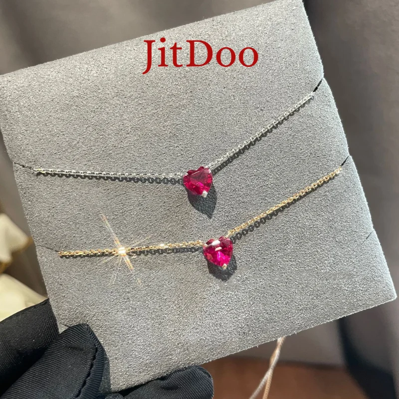 

JitDoo European New 925 Silver, Red Heart Shape, Floral Necklace Suitable for Women's Holiday Exquisite Charm Jewelry Gifts
