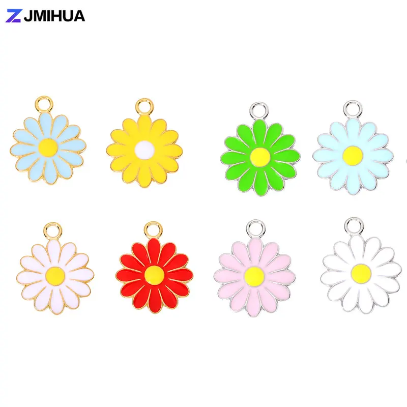 10PCS Enamel Daisy Flower Charms For Jewelry Making Accessories DIY Handmade Women Pendants Necklaces Earrings Bracelets Anklets