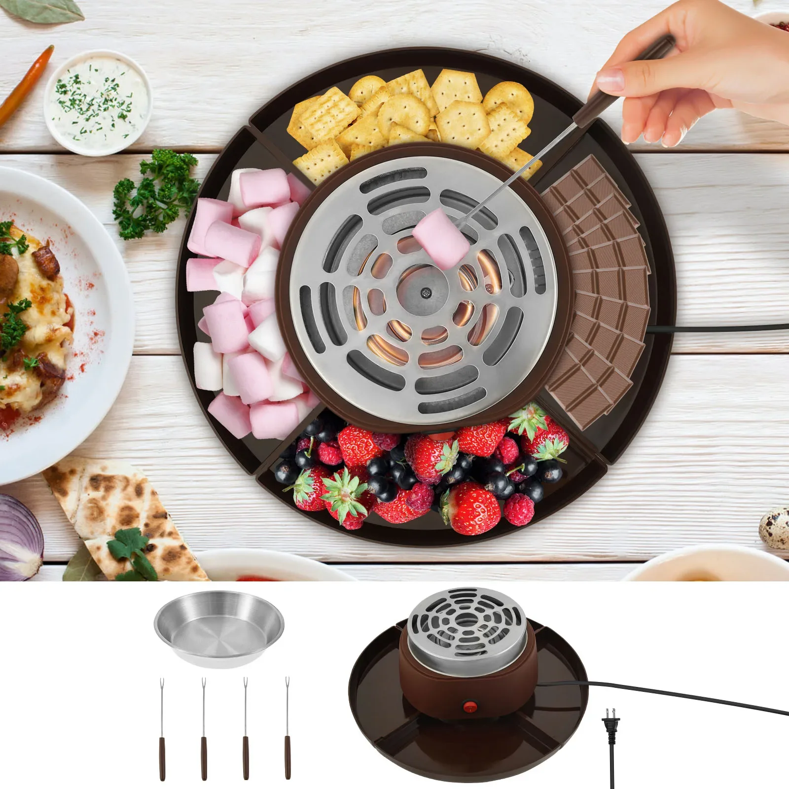 Electric Smores Maker Tabletop Indoor with 4 Detachable Trays and 4 Forks Flameless Electric Marshmallow Roaster for Movie Night