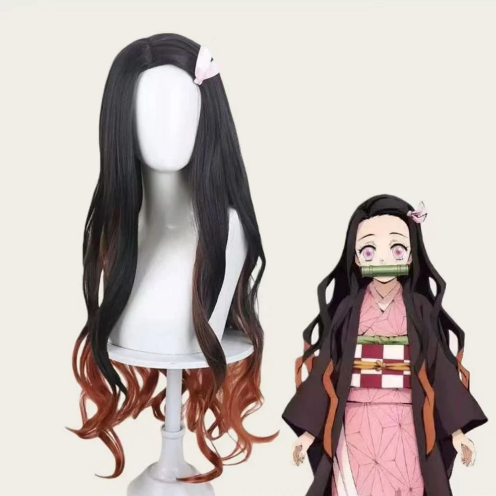 HAIRJOY Synthetic Hair Kamado Nezuko Cosplay Wig Long Curly Middle Part Halloween Wig