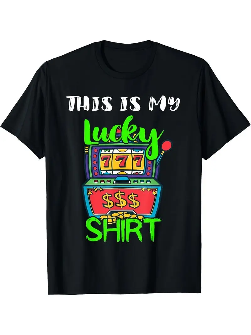 Men's 180G 100% One-Sided Printed Round Neck Short Sleeve T-Shirt Featuring Slot Machine Free Spins Jackmain Win Gift For Men