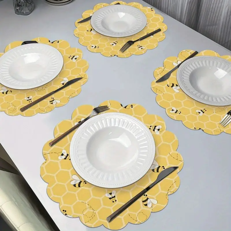 VIKAMA Wave Lace Honey Honeycomb Small Bee Meal Mat Insulation Table Mat Spring Countryside Table Decoration
