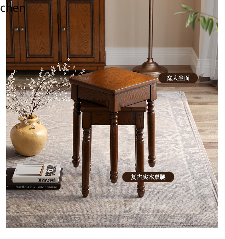 HXL Furniture Solid Wood Square Stool Stackable Dining Table Stool Thickened Dining Chair