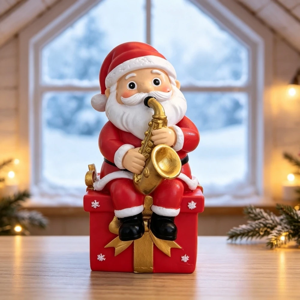 Resin Santa Claus Figurine wit - Musical Instrument Xmas Ornaments 评论和价格