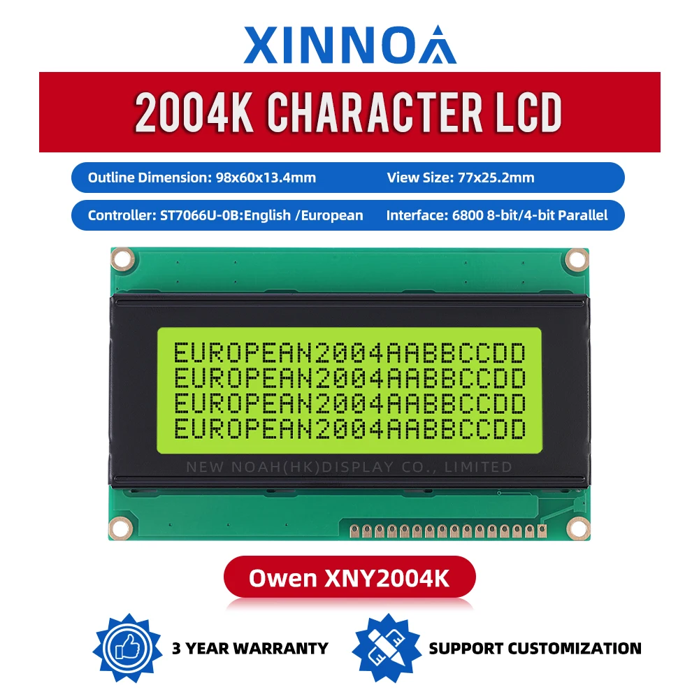 European Yellow Green Film 2004K Character LCD Module Display Screen IIC/I2C Interface Adapter Board Industrial Grade ST7066U
