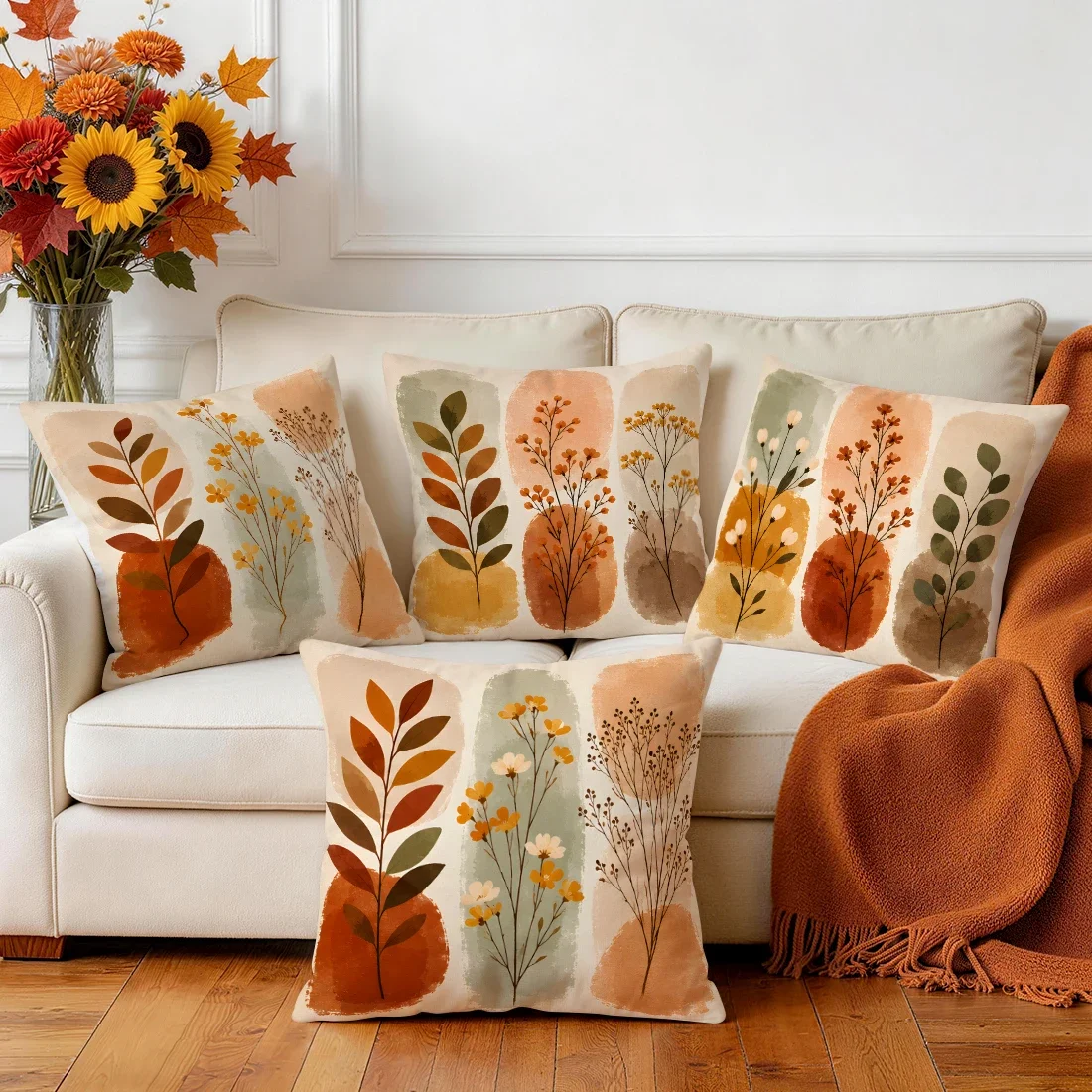 Warm Autumn Abstract Foliage Cushions Pillowcase Polyester Cushion Cover Throw Pillow Pillowcover Home Car Sofa Decor