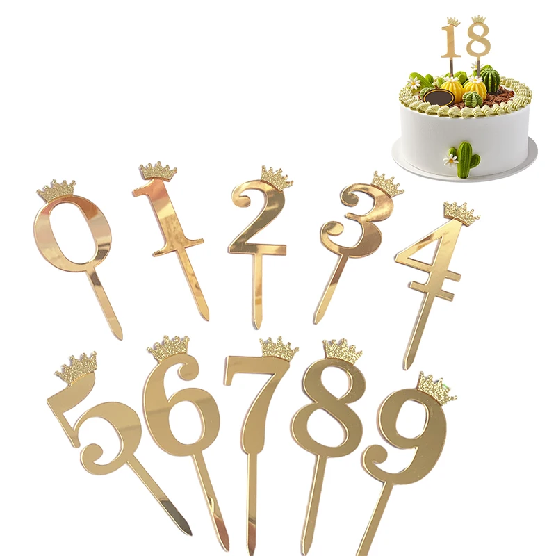 YOMDID Acrylic Glitter Crown Numbers Happy Birthday Cake Topper Birthday Cakes Baby Shower Cupcake Toppers Wedding Cake Toppers