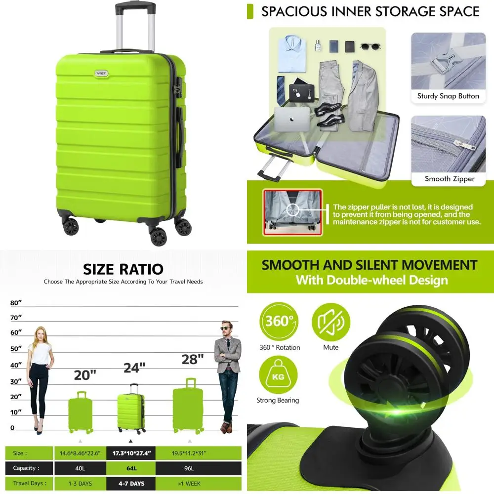 

Легкий чемодан из твердого АБС-пластика с 4 универсальными колесами, замок TSA, средний размер 24 дюйма, Apple Green для путешествий