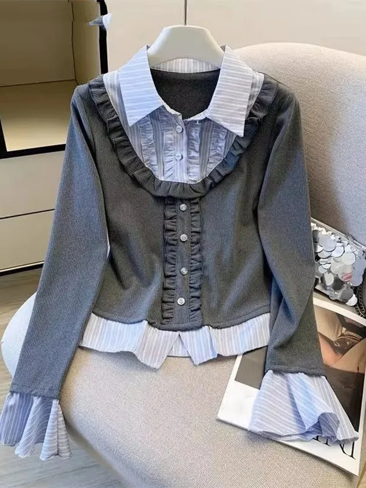 Women Shirts Preppy Style Striped Long Sleeve Elegant Slim Vintage Tops Autumn New Fashion Blouse Female Casual