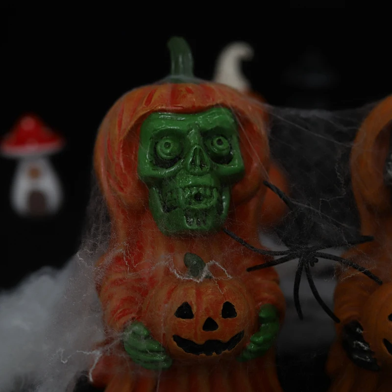 Pumpkin Head Skull Decoration Skeleton Figurines Cool Statue Skull Halloween Skull Horrible Ornaments For Home Decor