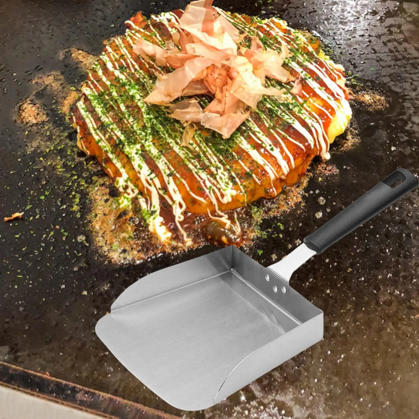 Stainless Steel Food Spatula, Generous and Labor Saving Long Handle BBQ Spatula,