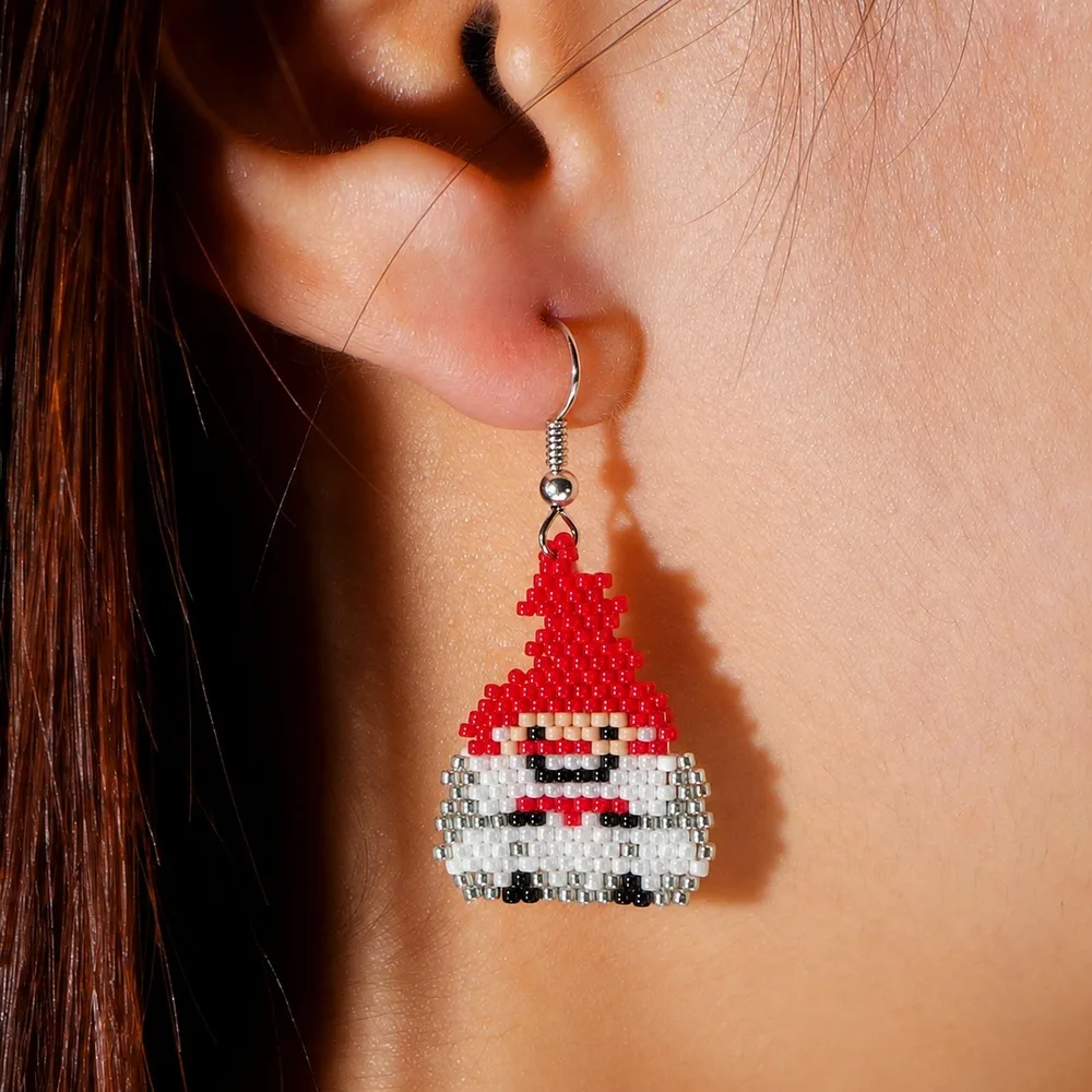 ZGMXR Rice bead earrings Santa Claus Creativity Hand-woven Alloy Colorful Fashion Simple Bohemia Woman Beaded earrings