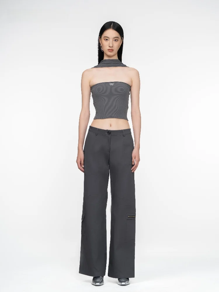 

DANZNYC Bla Tech Design Simple High-End Slimming ape Front Hanging Ne Tube Top Irregular Ba All-Match ort S...