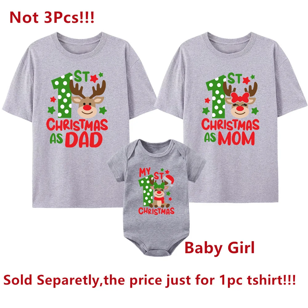 My First Christmas As Dad/mom Print Family Matching Clothes Mother Father T-shirt Baby Romper Xmas Party Family Outfit T Shirts