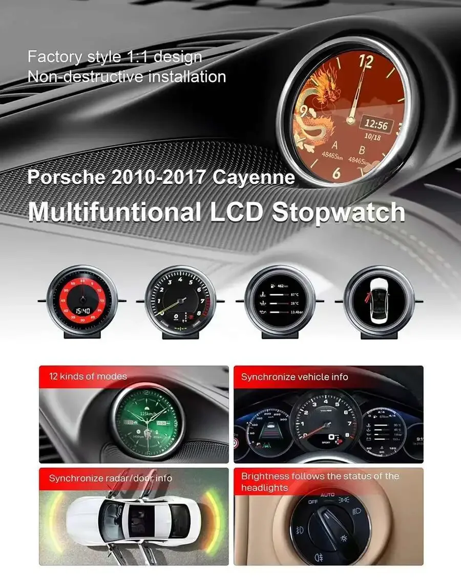 New Upgrade For Porsche macan 2014-2023 Car Stopwatch Interior LCD Dashboard Central Clock Compass Time Electronic Meter Clock