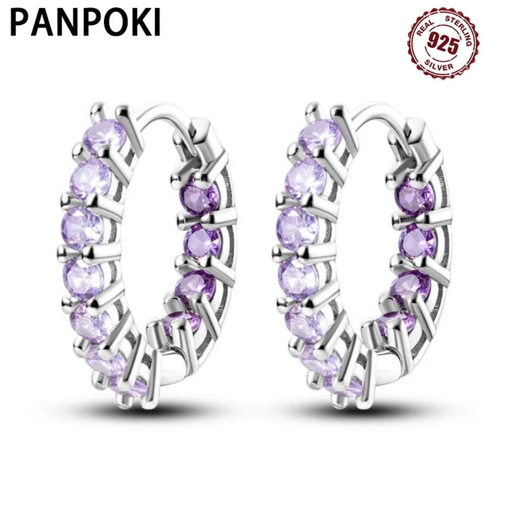 

PANPOKI S925 стерлингового серебра, изысканные фиолетовые серьги с цирконием, универсальные серьги-кольца для женщин, ювелирные изделия, оригинальные подарки для вечеринок